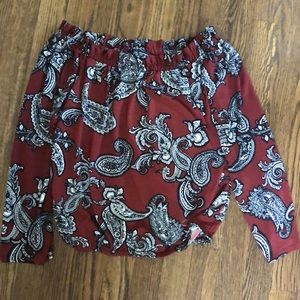 Burnt orange off-the shoulder detailed blouse